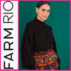 NWT Farm Rio Black Handmade Flowers Sweater-Small